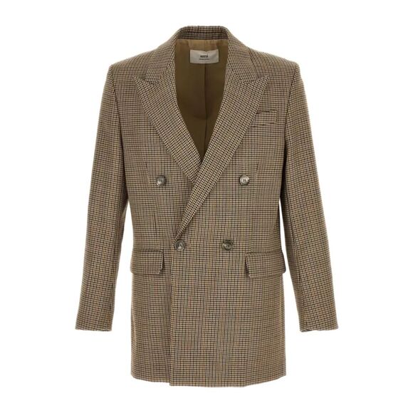 AMI Alexandre Mattiussi Mens Blazer Sz 46 Tan Houndstooth Double Breasted $1285 - Picture 1 of 11